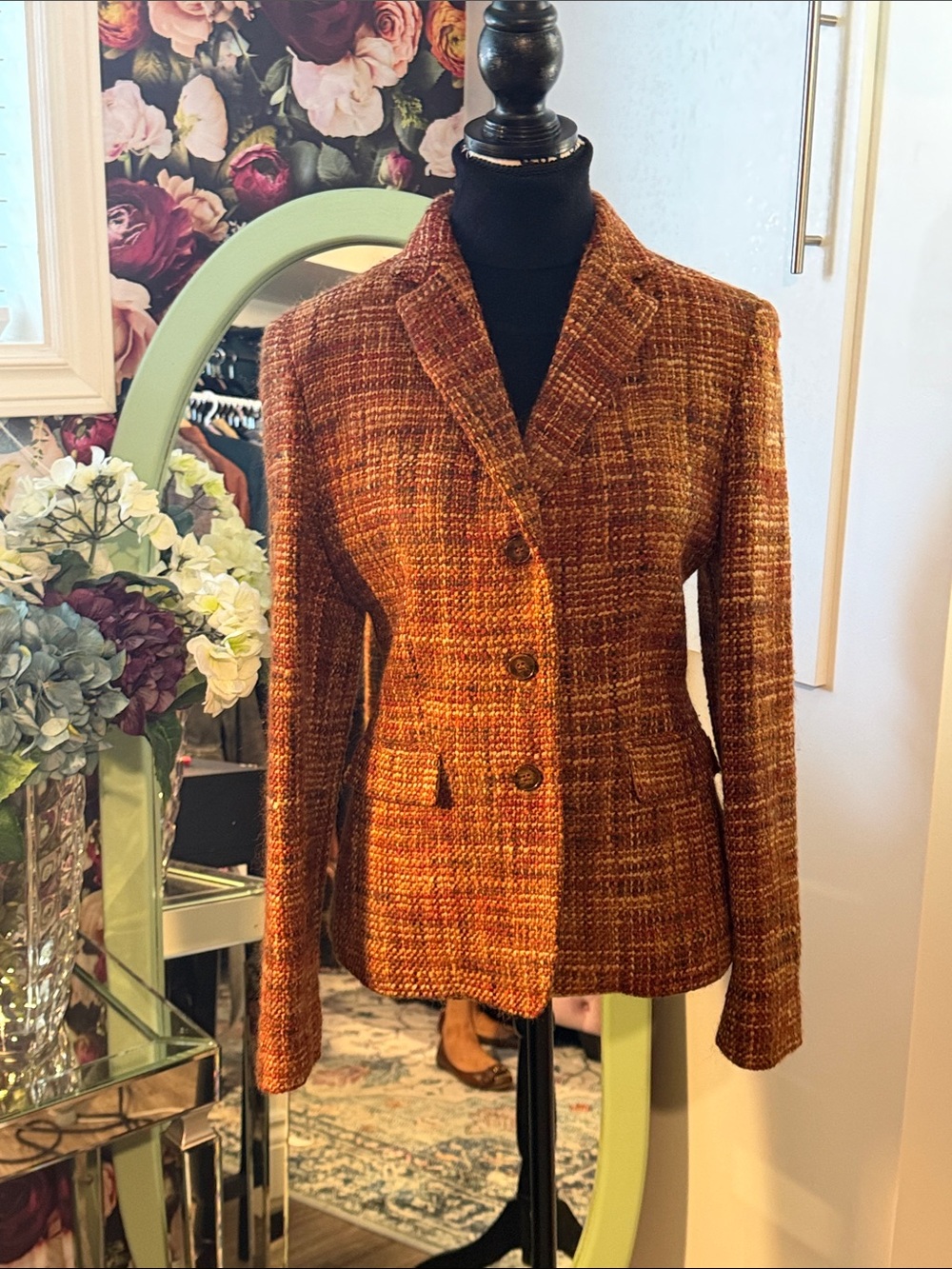Jones New York Burnt Orange & Brown Tweed Blazer